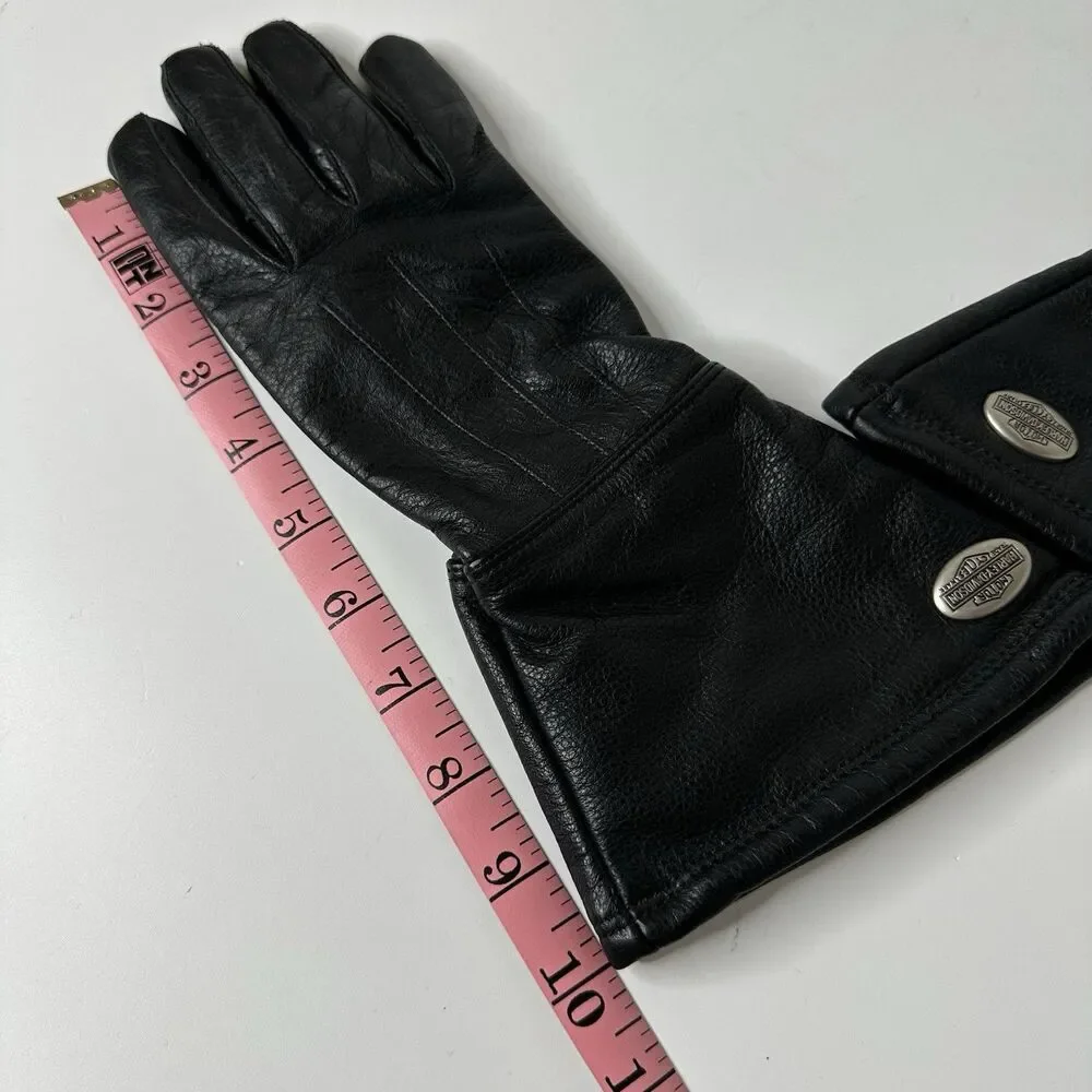 Harley Davidson Black Leather Gauntlet Gloves Womens XS Riding Motorcycle Padded